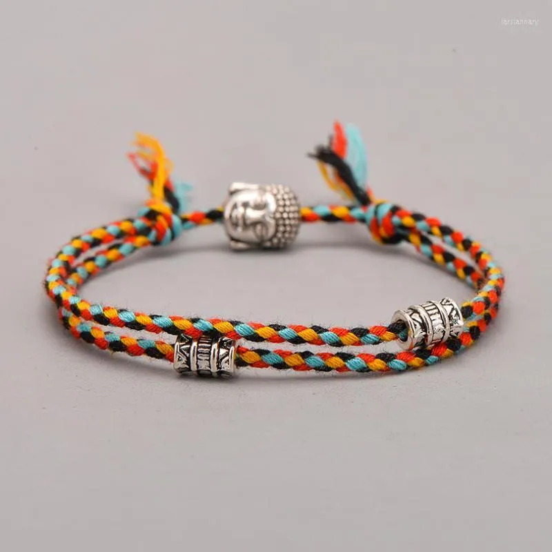 Braccialetti con ciondoli Etnico Testa di Buddha tibetano Amuleto intrecciato Braccialetti multicolori Per donna Uomo Braccialetto di corda fatto a mano RegaloCharm Lars22