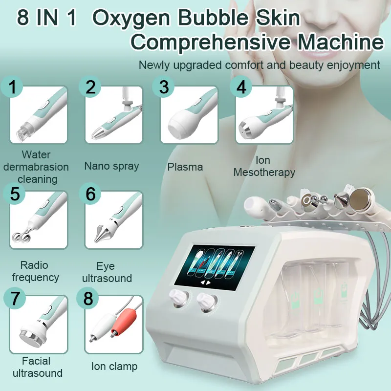 8 in 1 Oxygen Water Dermobrasion Plasma Ion Meso Machine H2O2 Analizzatore di pelle facciale Hydro Microermabrasion Equipment pulizia profonda e ringiovanimento della pelle in vendita