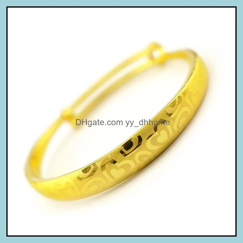 10mm 24KT Gold Bracelet Bangles Fashion Women Girl Birthday Wedding Gift Simple Push-pull