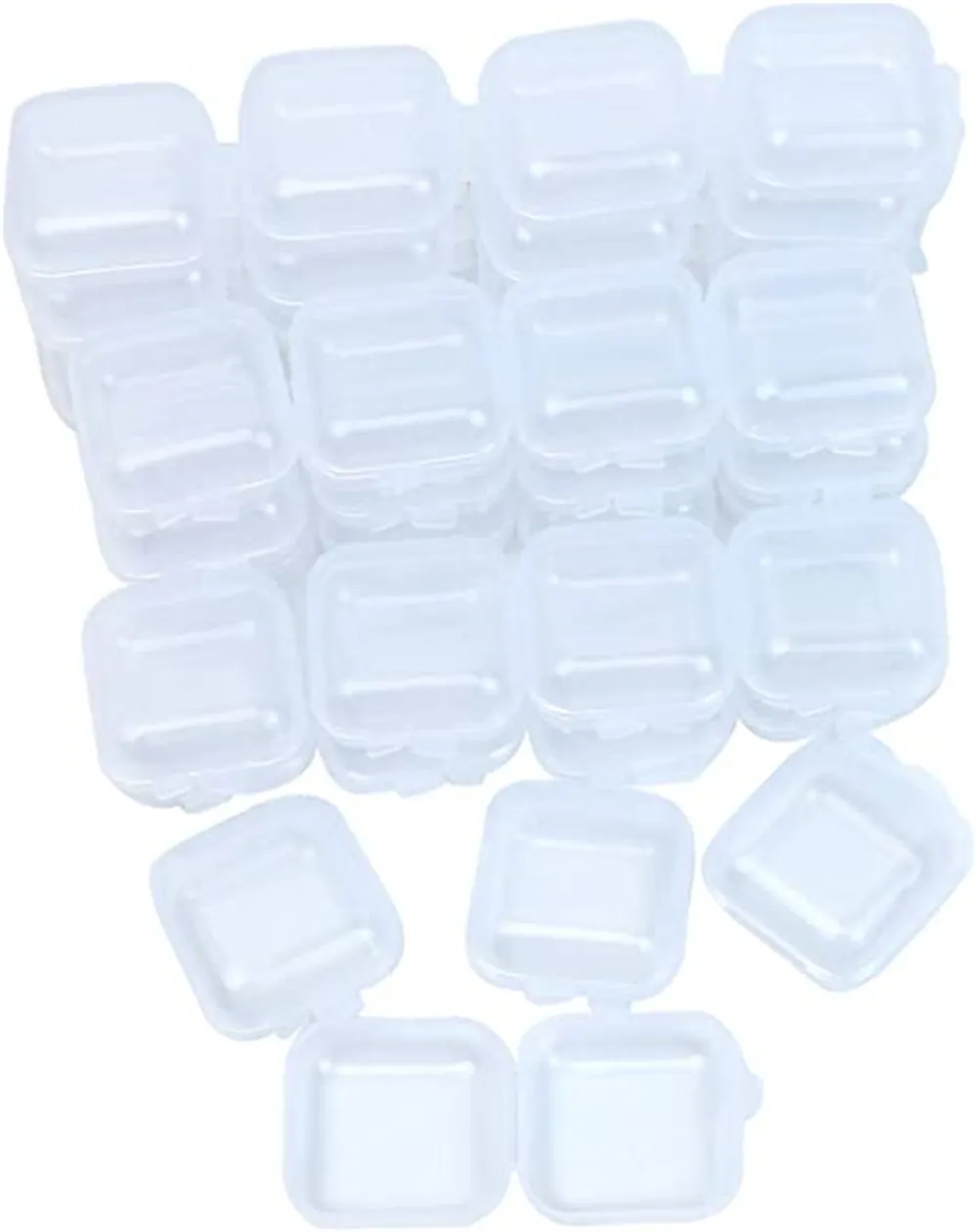 Mini Square Storage Containers Box med gångjärnslocket klara öronproppar Plastiska transparenta lådor för pärlsmycken