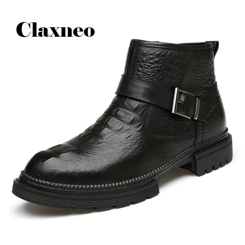 Man Boots Leature Leather Printing Autumn Mens ankle boot Zipper Design Male Leather Shoes Fashion 210315