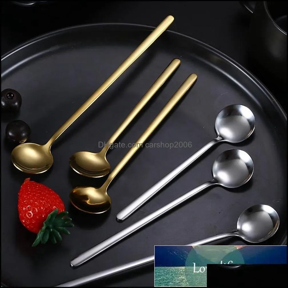 1Pc Stainless Steel Round Tea Coffee Spoon For Ice Cream Dessert Long Handled Spoon Cutlery