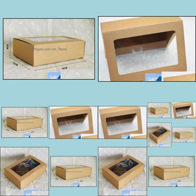 20pcs/lot-18*12*5cm Kraft paper Window boxes Gift box  Candy Snack boxes DIY Baking storage boxes