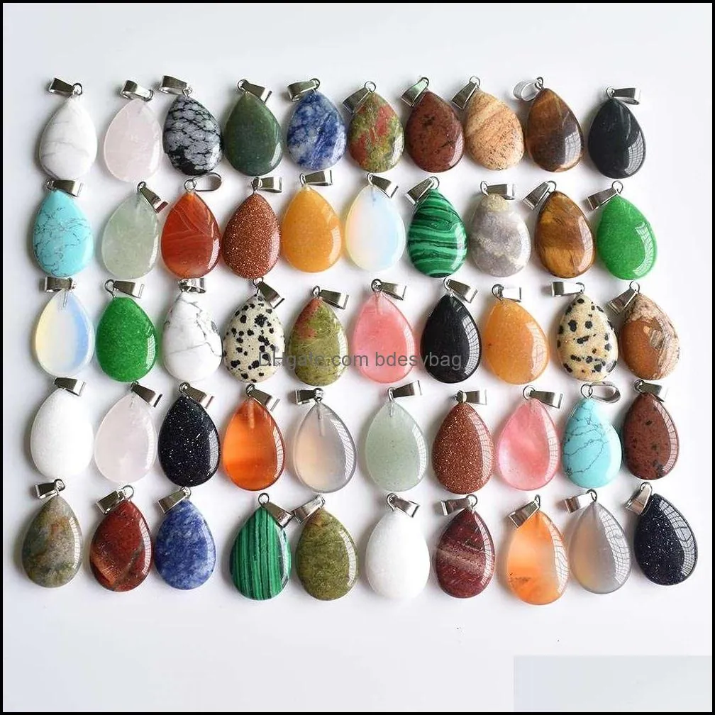 Wholesale 50 Stacks lot 2020 TrendyNatural Stone Water Drop Shape Hangers Beds For Chains Make