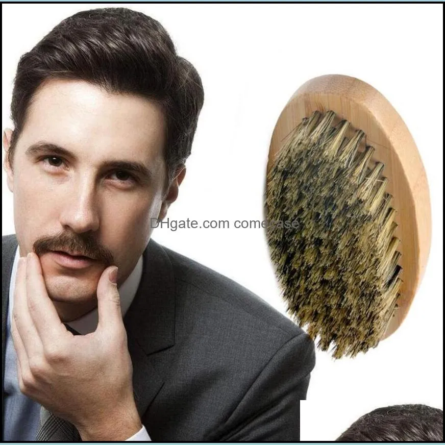 Hot Sale Men`s Fashion Boar Beard Mustache Brush Round Wood Handle Bristle Comb Free Shipping
