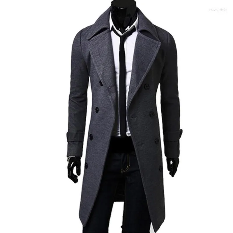 Men's Wool & Blends Wholesale- 2022 Casual Winter Mens Slim Stylish Trench Coat Double Breasted Long Jacket Thick Plus Size 4XL Overcoat Top