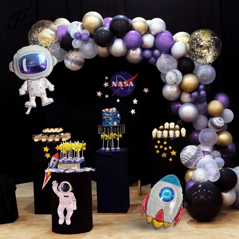 98pcslot Outer Space Party Astronaut Ballon Rocket Foil Arch Garland Thème Garçon Enfants Anniversaire Décor Helium Global Y201006