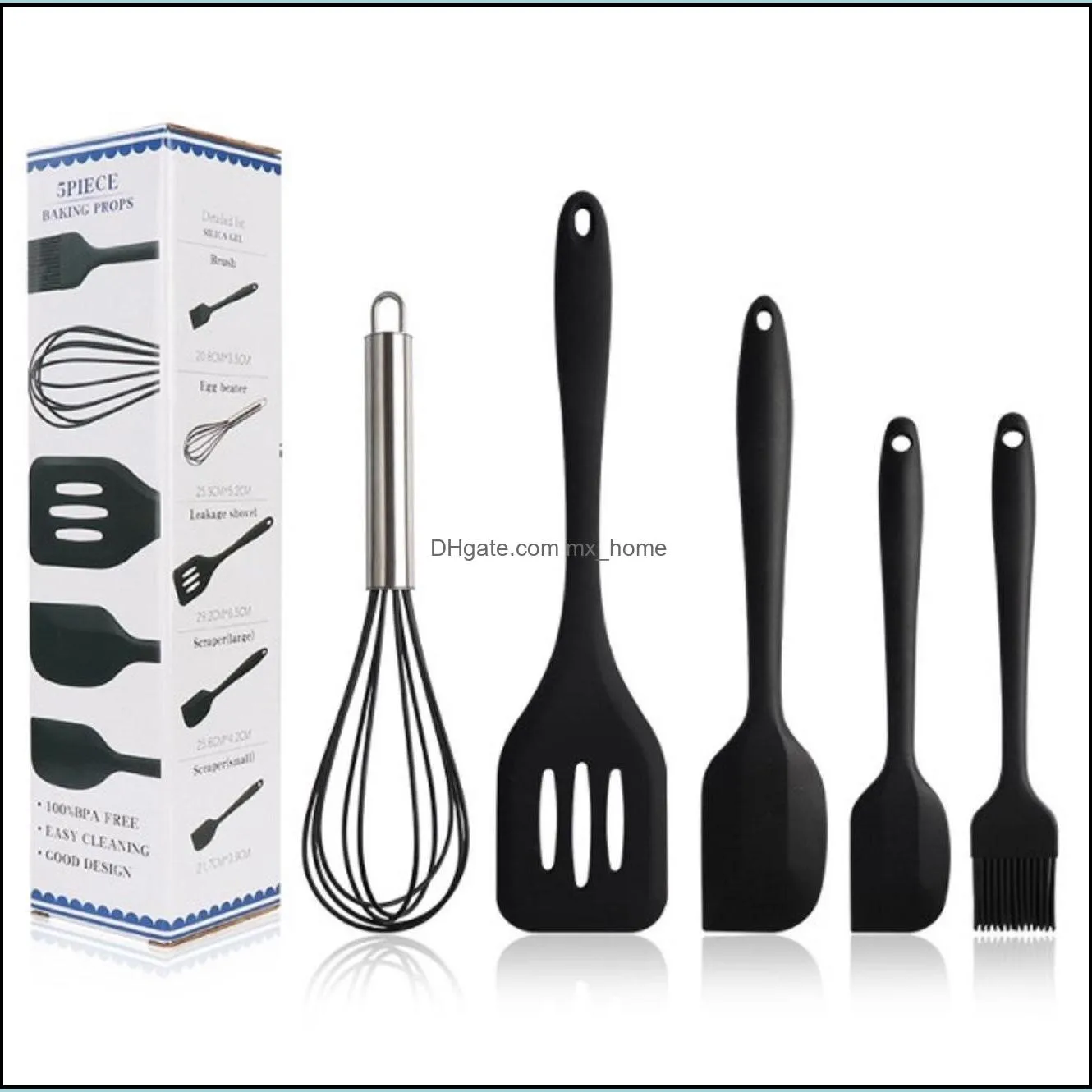 Strumenti per torte Bakeware Cucina Sala da pranzo Bar Casa Giardino Sile Set di utensili da cucina 5 pezzi / set Frullino per le uova Barbecue Spazzola Raschietto Perdita Spata Fai da te Baki