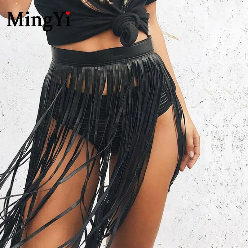 Bras Sets PU Leather Body Harness Tassel Skirt Hollow Cage Bra Top 2 Piece Set Women Bdsm Sexy Fetish Lingerie Fringe Belt Bondage2757