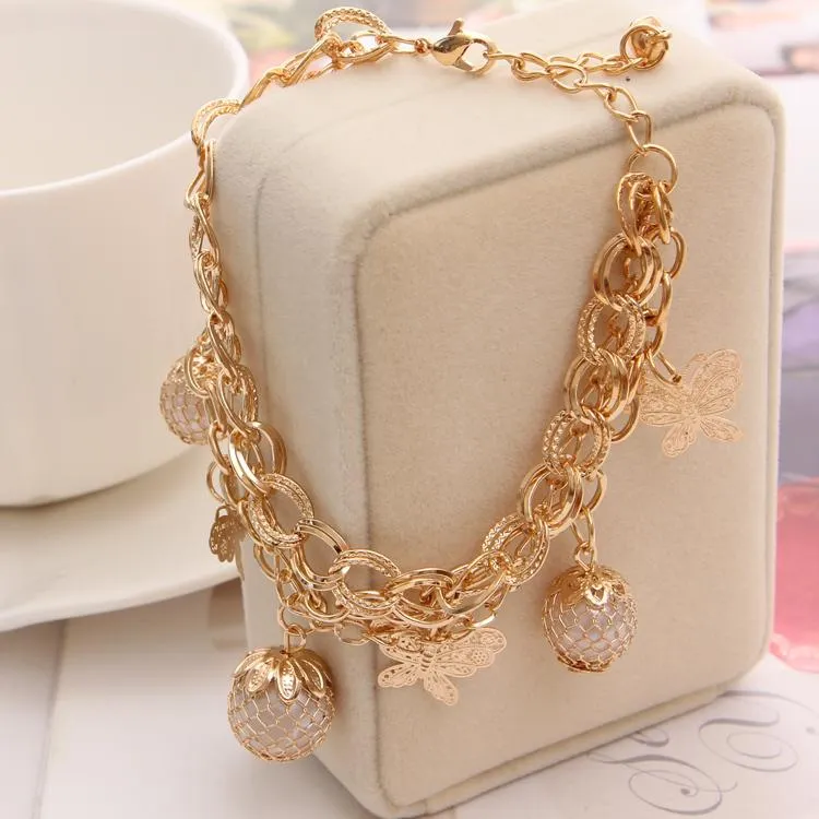 Charm Bracelets Fashion Multilayer For Women Austrian Crystal Gold Color Butterfly Bangles Luxury Jewlery