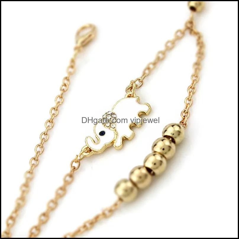 fashion elephant beads anklet for women girls gift gold color wholesale cute animal summer jewelry foot ankle chains d941la