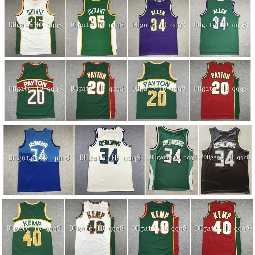 NA85 высшее качество 1 Retro Sonic Kevin 35 Durant Jersey Buck Giannis 34 Antetokounmpo 20 Гари Пэйтон Шон 40 Кемп Деннис Рэй 34 Колледж Аллен