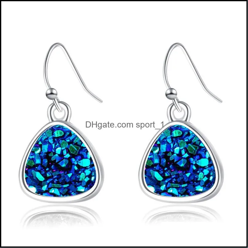 Fashion 6colors druzy drusy earrings silver plated triangle Geometry faux stone dangle earrings for women jewelry