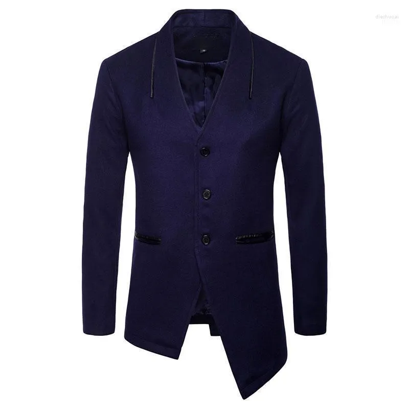 Mezclas de lana para hombre Dobladillo irregular PU Decoración Abrigos de invierno de un solo pecho para hombres Chaquetas Hombre Regular Fit Peacoat 2022 Hombre