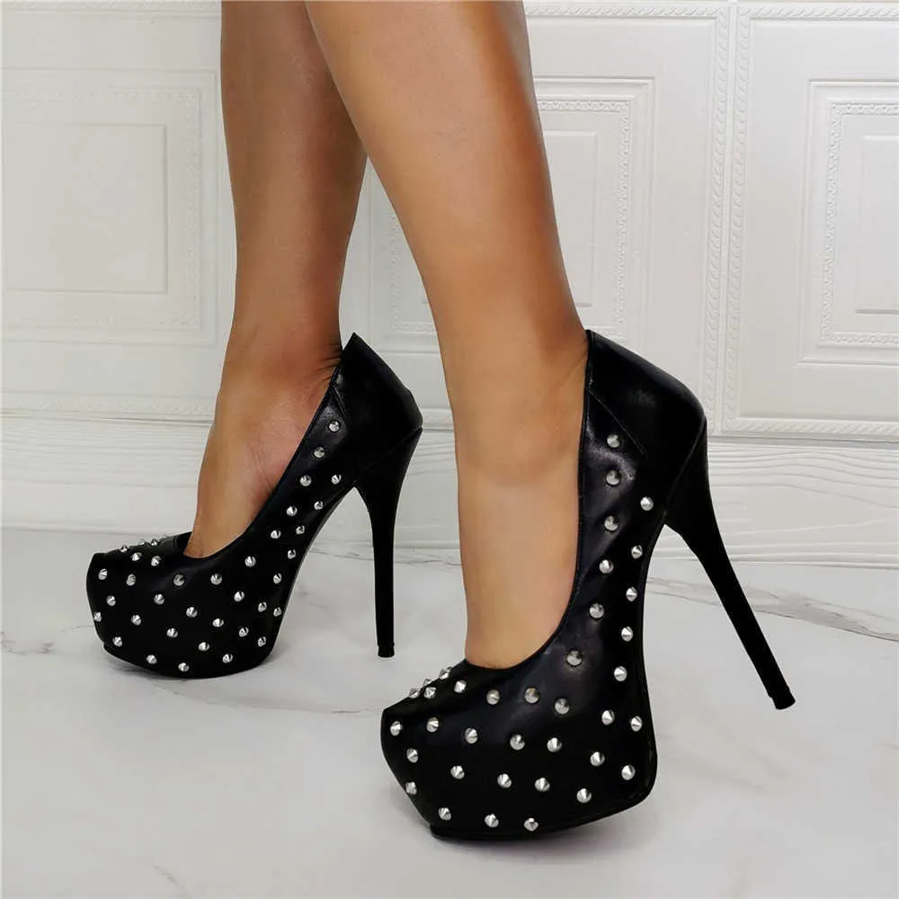 Sorbern zapatos de vestir personalizados bomba Sexy remache tacones altos plataforma grande 46 discoteca tacones altos