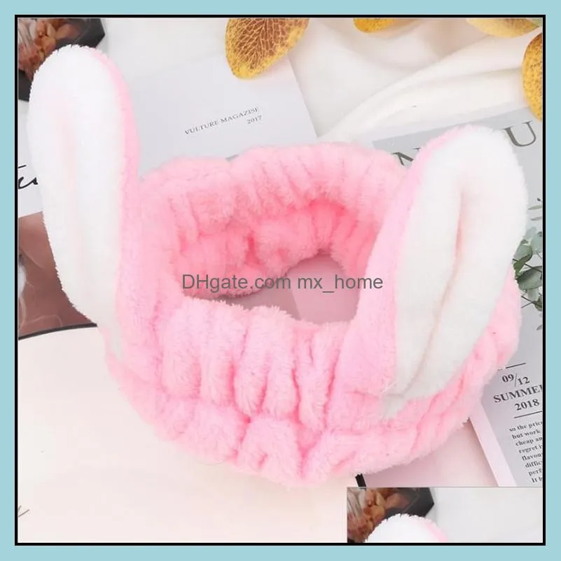 Woman Girl Flannel Rabbit Ear Headband Wash Face Makeup Bunny Princess Warm Elastic Hair Band Boutique Accessories 7 colors Bandanas