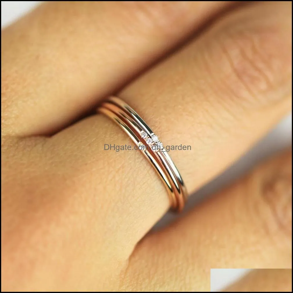 Minimalist Diamond Ring, 14k Gold Diamond Band, 1mm Full Round Thin Ring with 1, 2 or 3 Stones .95 mm Diamond, Wedding Engagement Ring