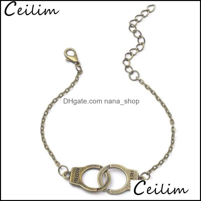 Link Cadeia Bracelets Jóias Vintage Sier Gold Color Handcuffs para homens mulheres Dom Carta Charme Banglelet Bangles Casal Lover Fashion Drop De