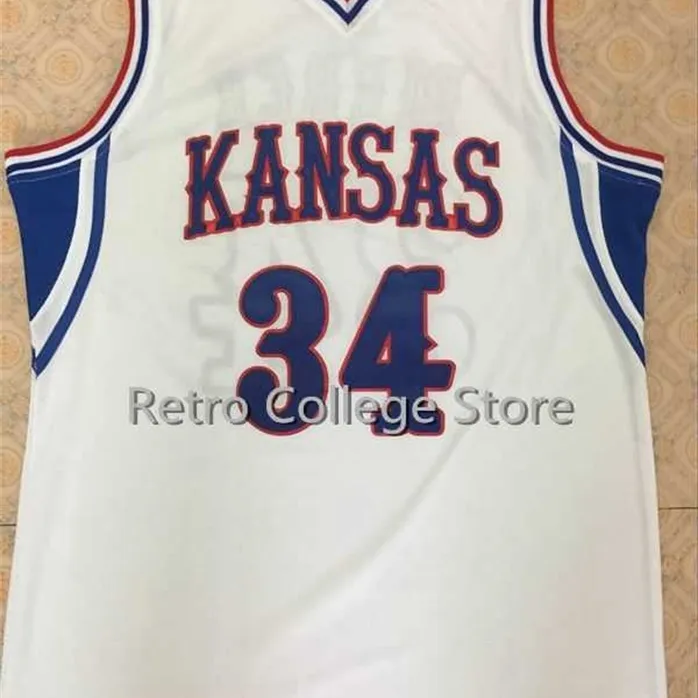 SjZl98 34 Paul Pierce Kansas Jayhawks Basketball Jersey Vit Blå Broderi Stitched Namn och nummer