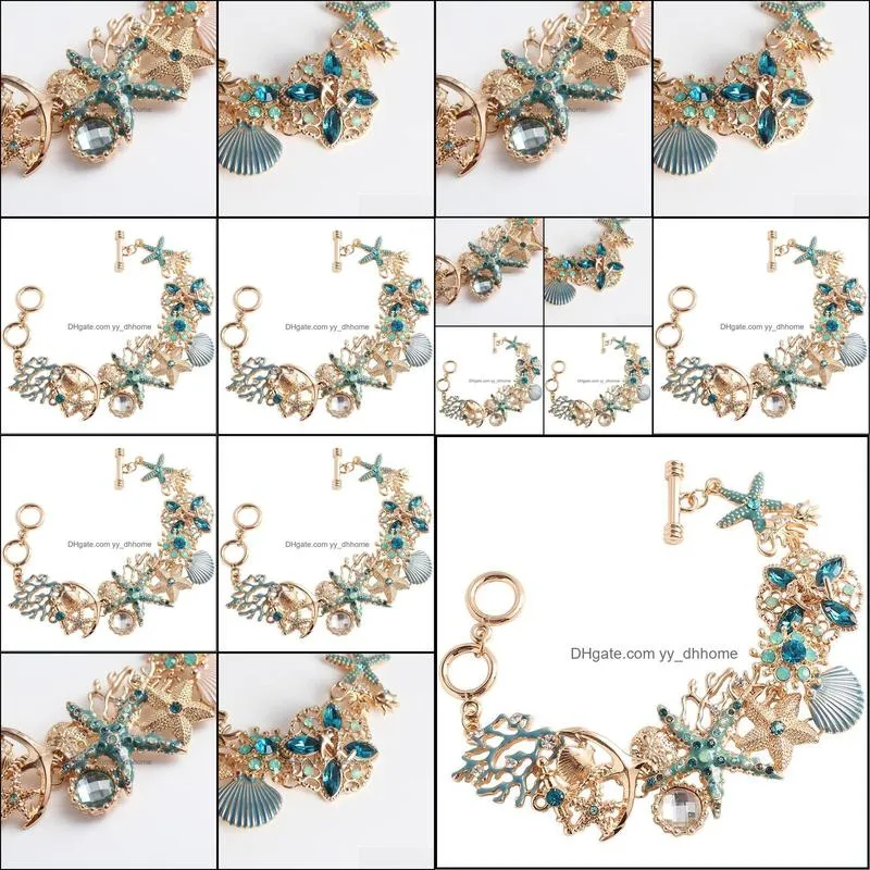 Charm Bracelets 2021 Ocean Blue Starfish Coral & Shell Bead P Bracelet Bangle For Women Fashion Party Lady Jewelry Gifts1