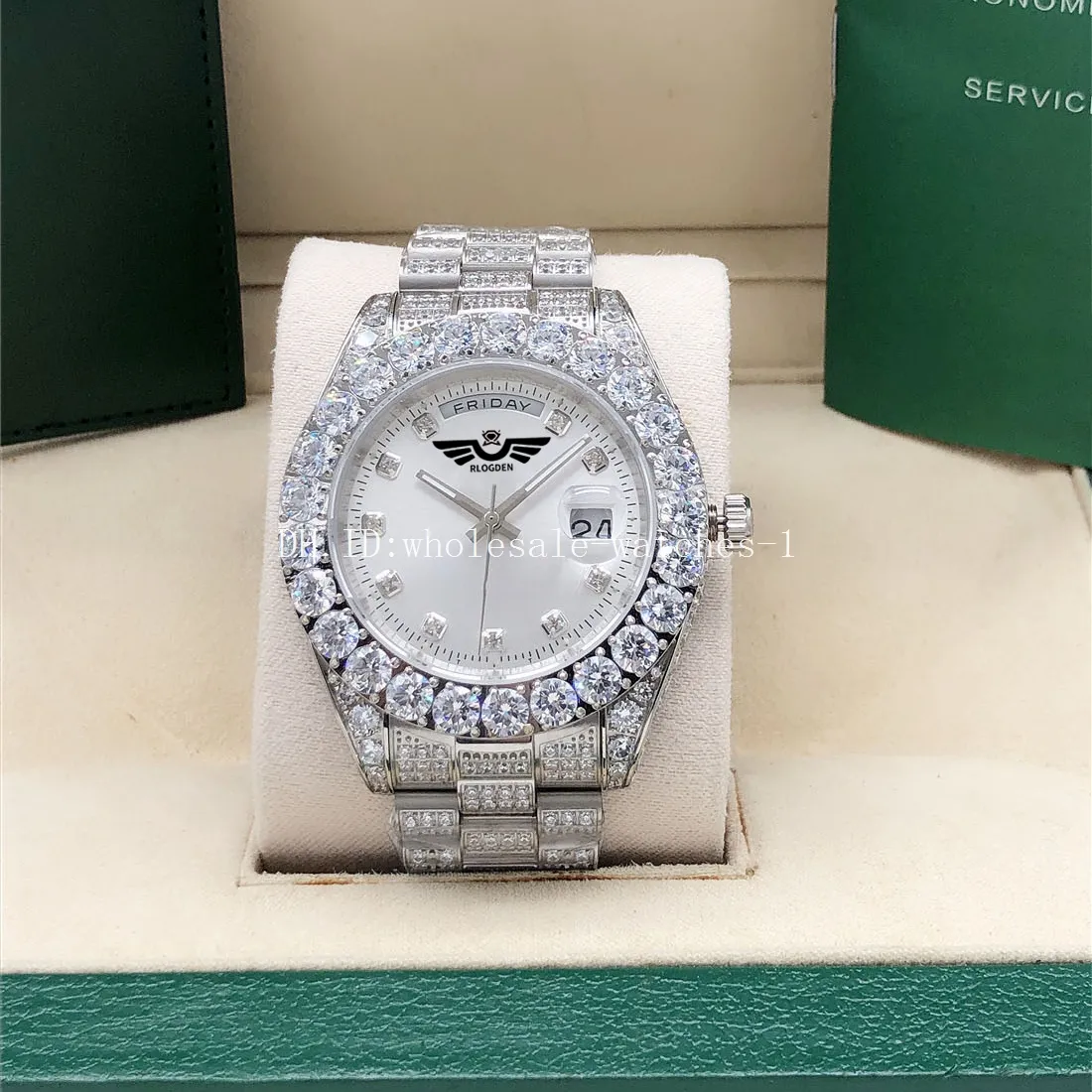 Montre Full diamond white dail President 228239 Sapphire Big Diamond Bezel 43mm 18K hommes montres automatiques avec boîte d'origine