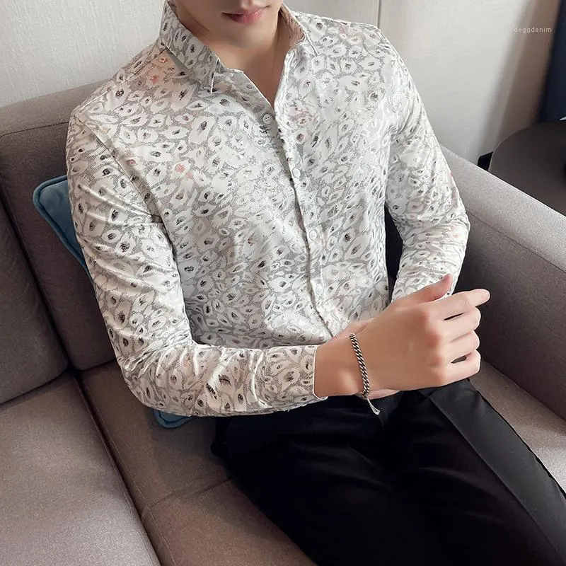 Camisas informales para hombre 2022 moda británica Sexy estampado de leopardo camisa de manga larga ropa de hombre ropa de calle sencilla esmoquin Slim Fit Chemise