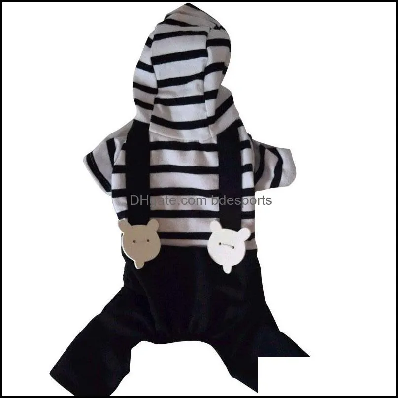 Clothes for Pet Dog Cats Hoodie Striped Black Pant Jumpsuit Clothes for dogs S-XXL