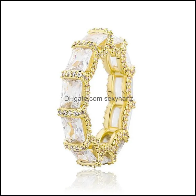 mens diamond rings iced out zircon gold silver plated luxury ring hip hop jewelry square micro paved ring for women gift