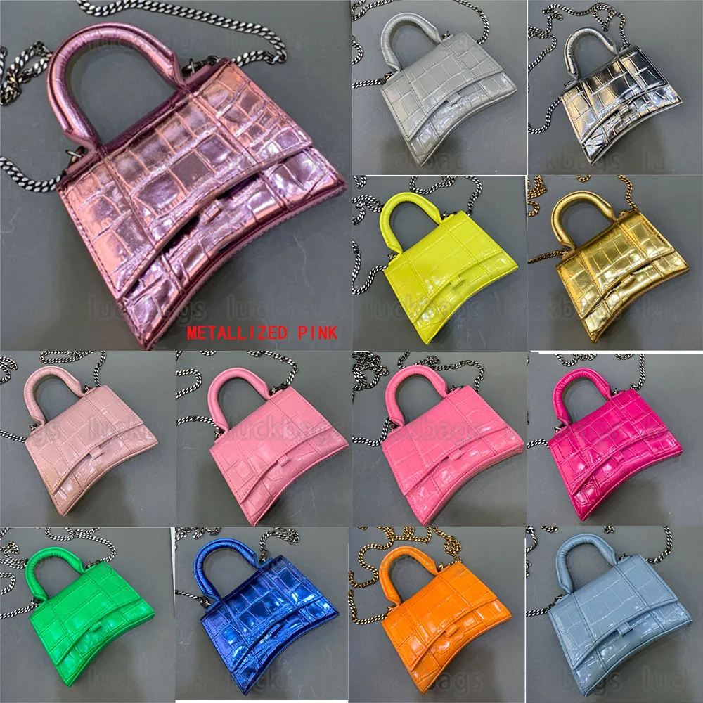 Petit sac de styliste en forme de sablier, Mini sac à main avec chaîne en cuir de veau gaufré Crocodile, différentes couleurs, portefeuille