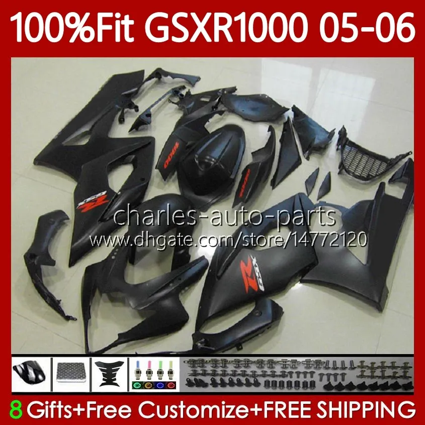 Kit de carrosserie noir mat OEM pour SUZUKI GSX-R1000 GSXR 1000 CC K5 05-06 Carrosserie 122No.95 1000CC GSXR-1000 GSXR1000 05 06 GSX R1000 2005 2006 Moule d'injection MOTO Carénage