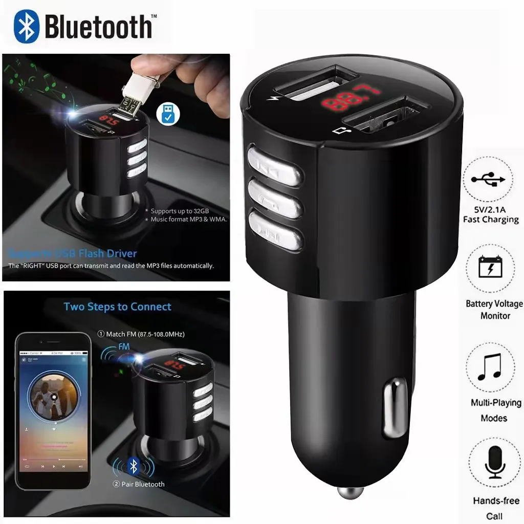 Caractère Bluetooth 5.0 FM Récepteur Bluetooth Lecteur Audio BLUETOOTH Kit  De Voiture Avec Des Ports USB À Double Ports USB Pour U Disk / Chargeur De
