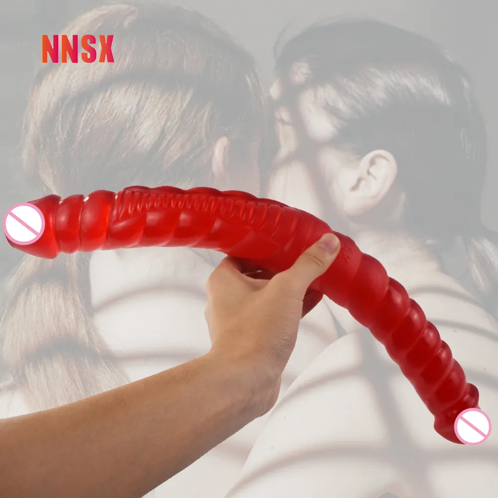 NNSX 16,5 pouces de Long Double gode Transparent vin rouge doux et brillant Anal jouets sexy pour les femmes lesbiennes jeu adulte vagin Masturbte