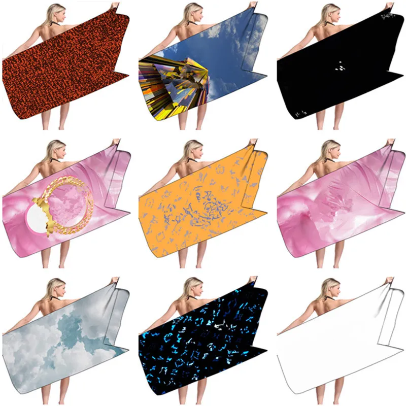 Classic Letter Beach Towel 80X160cm Microfiber Fitness Sports Towels Fashion Printing Absorbent Yoga Mat Swimming Bath Towels Blanket 2022