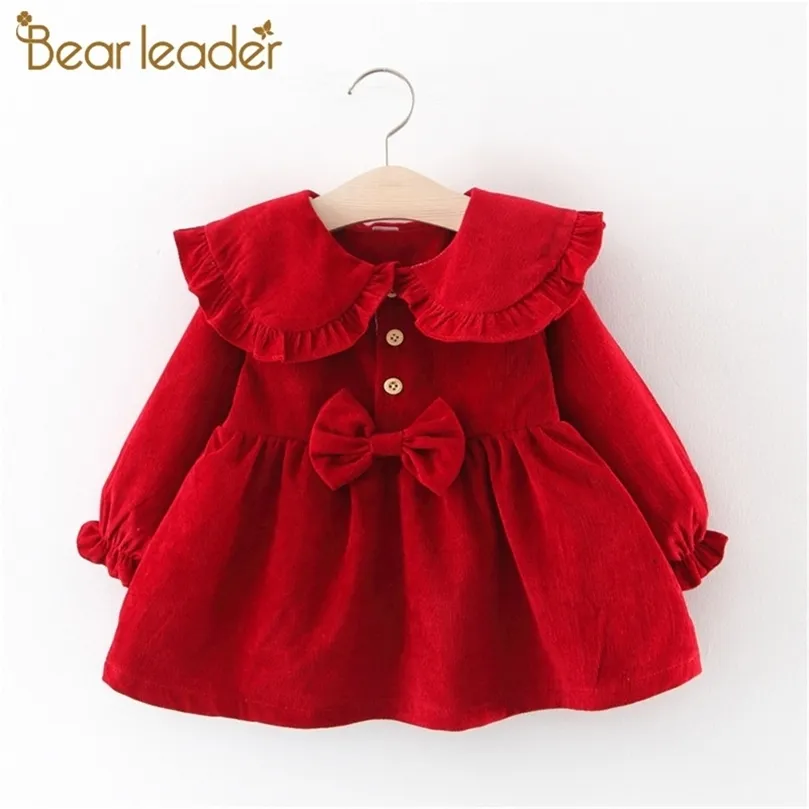Ayı Lider Bebek Elbise Bahar doğumlu kız bebek uzun kollu prenses elbise düz renkli çocuklar giyim kırmızı bebek elbise lj201221