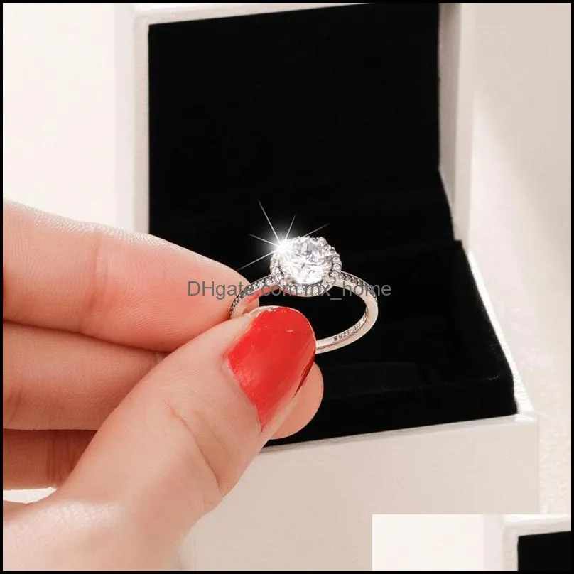 Smycken 925 Sier CZ Diamond Ring Pandora Wedding Ring for Girls Men and Women Engagement 1074 V2 Drop Delivery MxHome DHBGX