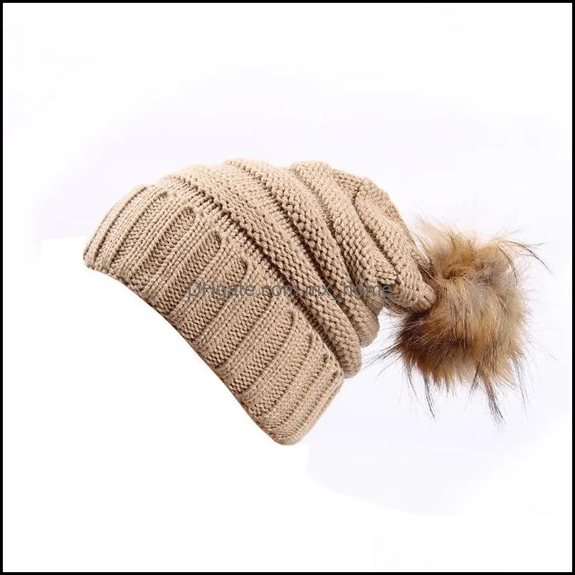 New Wool ball CC Knitted Hat Unisex Beanie Skull Caps Beanies Women`s Korean Thick Woolen Headgear Outdoor Warm