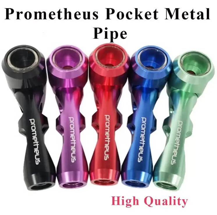 Prometheus Pocket Metal rökrör Elektroniskt cigarettrör Vax Torra Herb Holder Glasmetall Aluminium Rökrör med låda