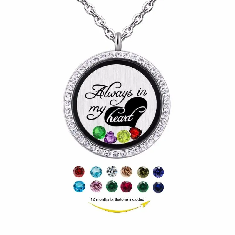 Pendant Necklaces Always In My Heart 30mm Magnetic Floating Locket Jewelry Mom/daughter's Gift Birthstones Charm Necklace JewelryPendant