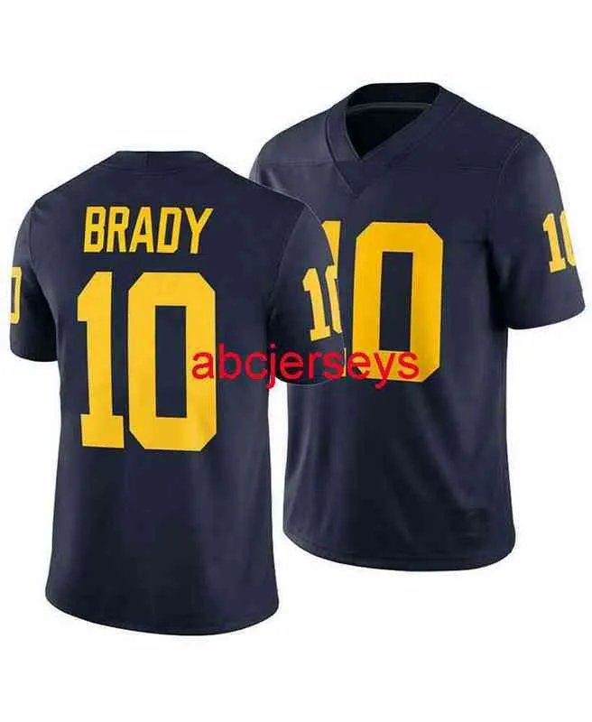 Mit Custom Stitched Michigan Wolverines Tom Brady # 10 Maize Blue NCAA Jersey Hommes Femmes Youth Football Jersey XS-6XL