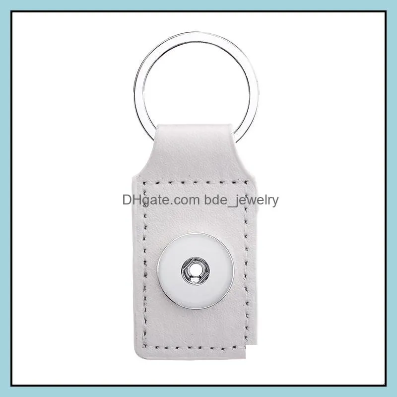 Square Leather Keychain Jewelry 18mm Snap buttons key chain Fit 18mm 20mm Snaps jewelry Keyring