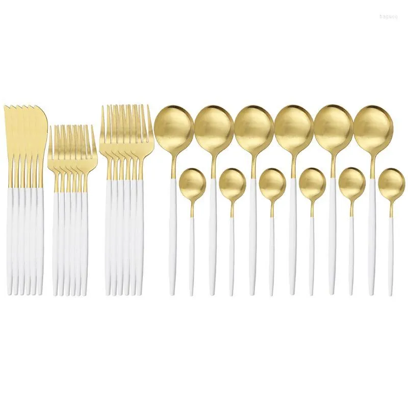 Besteck-Sets, 30-teilig, Weißgold, matt, Messer, Dessertlöffel, Gabel, Besteck, Edelstahl, Geschirr, Küchenset, Besteck