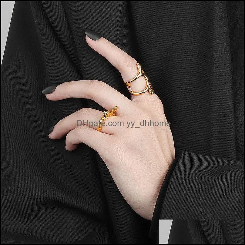 925 Sterling Silver Korean Narrow Vintage Ring Female Simple Handmade Opening Gold Hollow Finger Jewelry Couple