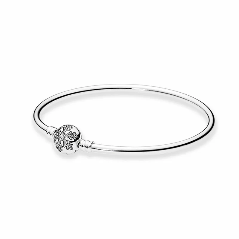 CZ Diamond Snowflake Claspant Bangle Bracelet Authentiek 925 Sterling Silver Girlfriend Wedding Gift met originele doos voor Pandora Charms armbanden