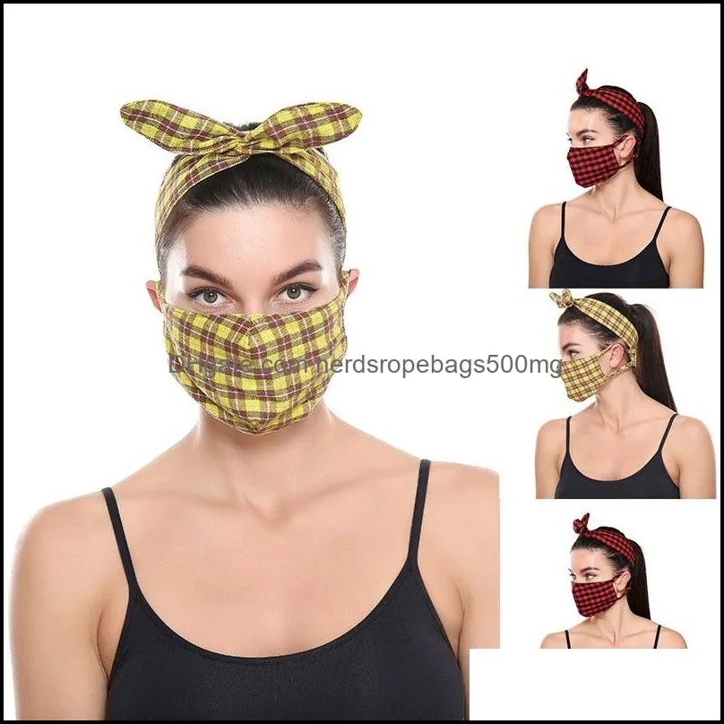 Designer-Masken Housekee Organization Home Garden Buffalo Plaid Stirnband 3D-gedruckte Karo-Gesichtsmaske Haarband Frauen Winter Warm Dust Respira