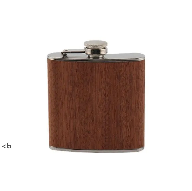 Logo Customize Mini Pocket Stainless Steel Hip Flask Wood Grain Color Leak-Proof Outdoor Liquor Flask ZZA13516