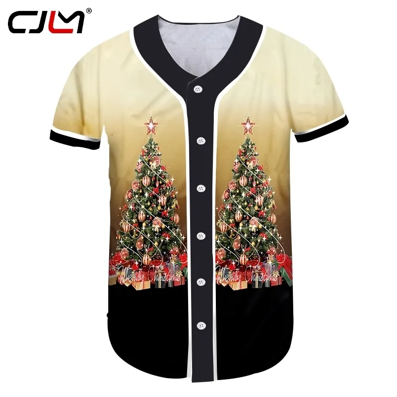 Homem Estilo Personalidade Tendência Colorida 3D Impresso Camiseta Árvore de Natal Tamanho Grande Mens Casual Esportes Camisa de Beisebol 220623