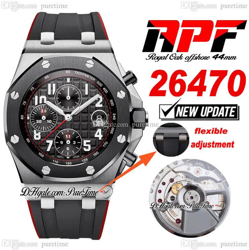APF 42mm Dark Knight 2647 A3126 Automatic Chronograph Mens Watch Black Ceramic Bezel Textured Dial Red Rubber Super Edition Puretime Strap Exclusive Technology A1