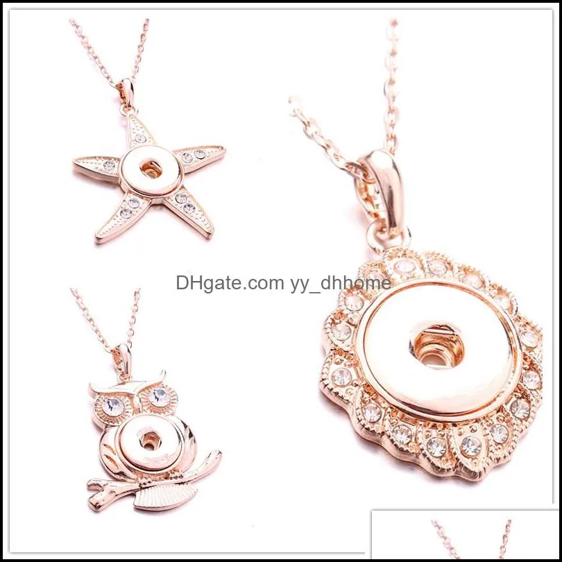 noosa snap button pendant necklace rose gold owl star crystal chunks simple fit 18mm snap buttons jewelry