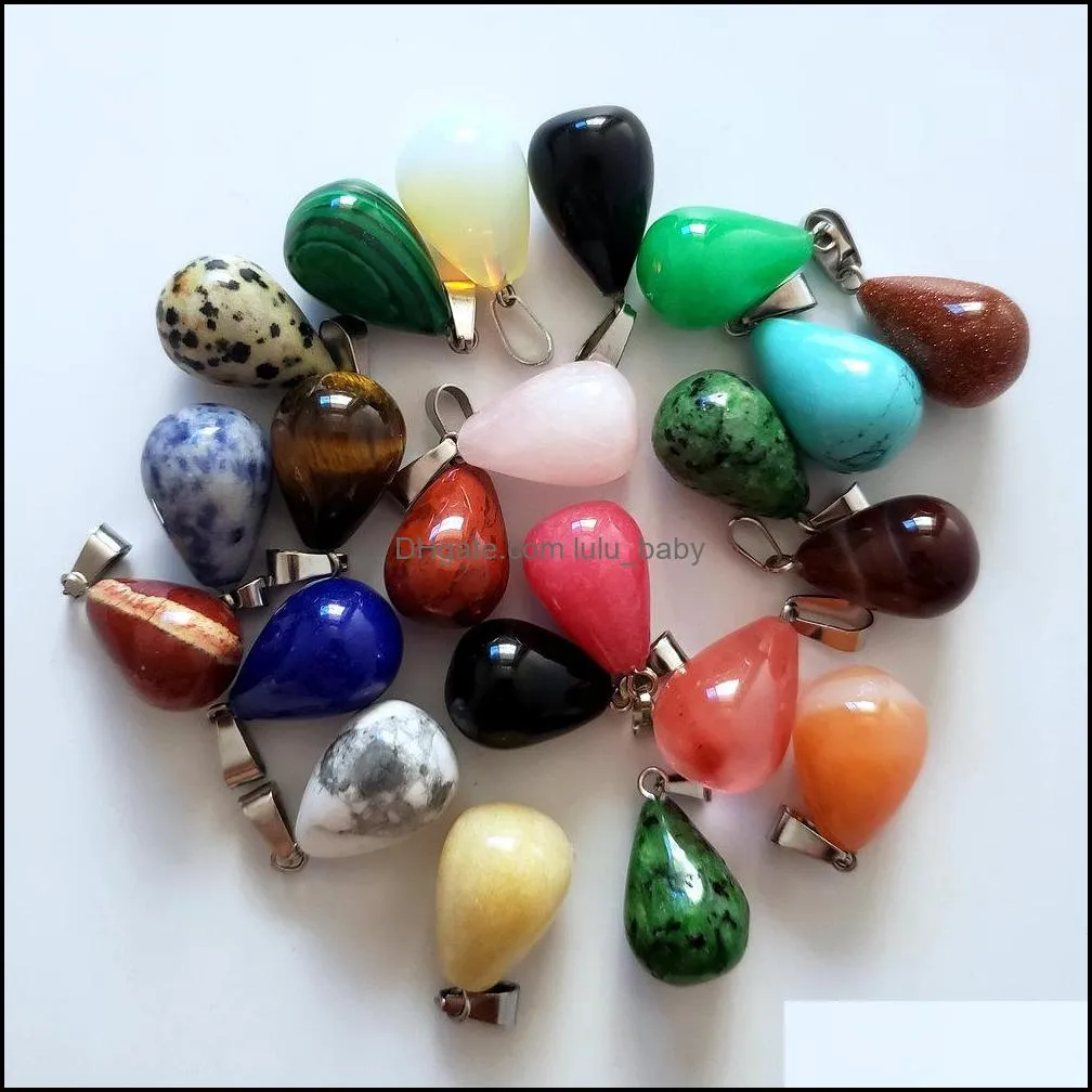wholesale 50pcs/lot mixed assorted natural stone pendant water drop charms pendants for diy accessories making