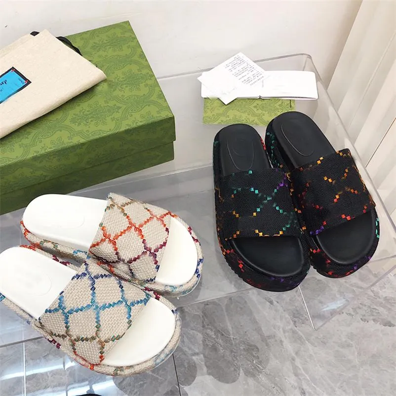 Slippers Женские дизайнерские тапочки платформы для платформы Slide Sandal Casual обувь резиновая нижняя часть многоцветной банки бархатная печать.